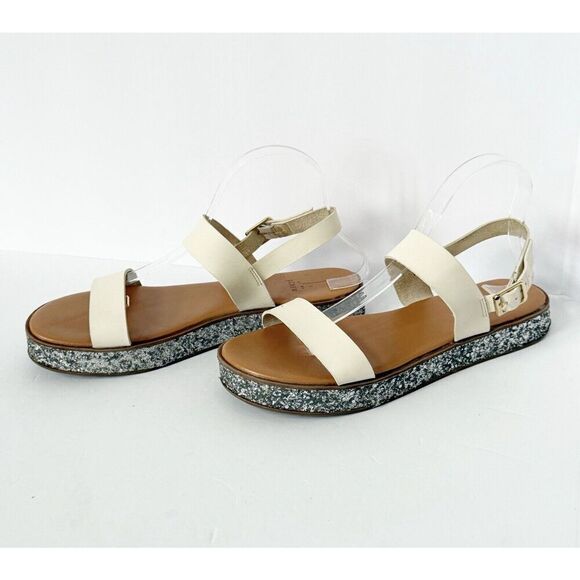 J Crew Flatform Sandals White And Glitter Ankle Strap Vintage Champagne 9.5 - Picture 1 of 16